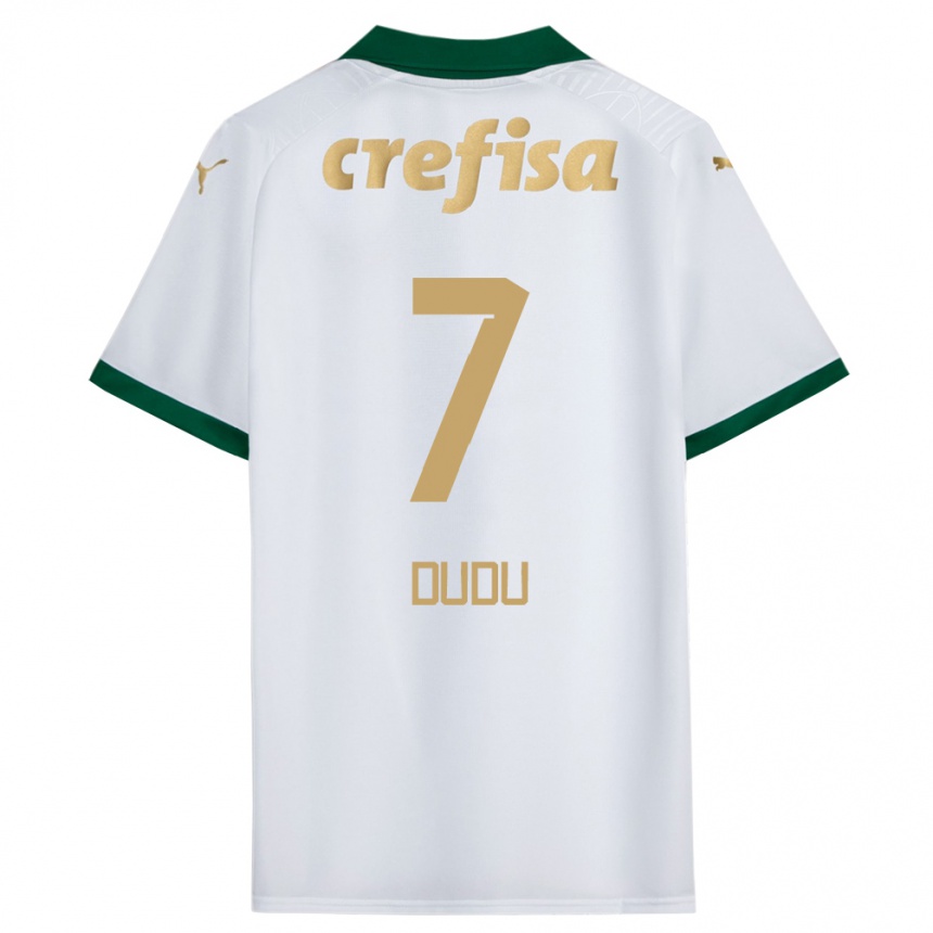 Kids Football Dudu #7 White Green Away Jersey 2024/25 T-Shirt