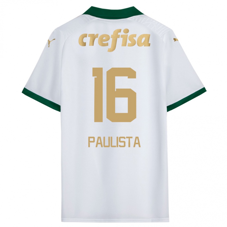 Kids Football Caio Paulista #16 White Green Away Jersey 2024/25 T-Shirt