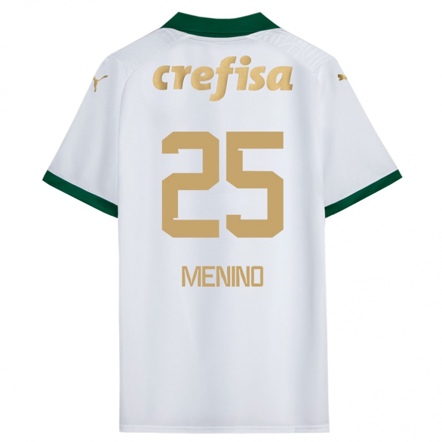 Kids Football Gabriel Menino #25 White Green Away Jersey 2024/25 T-Shirt