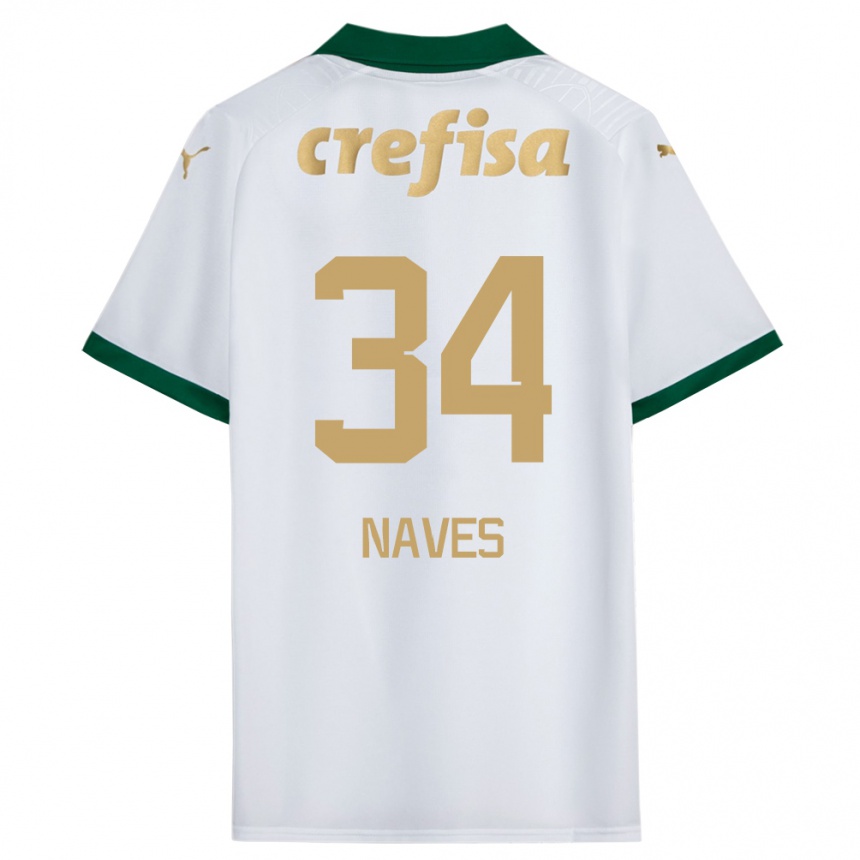 Kids Football Naves #34 White Green Away Jersey 2024/25 T-Shirt