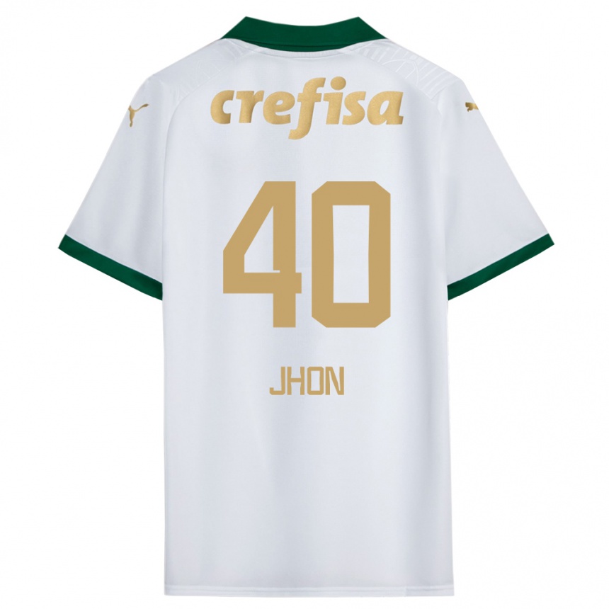 Kids Football Jhon Jhon #40 White Green Away Jersey 2024/25 T-Shirt