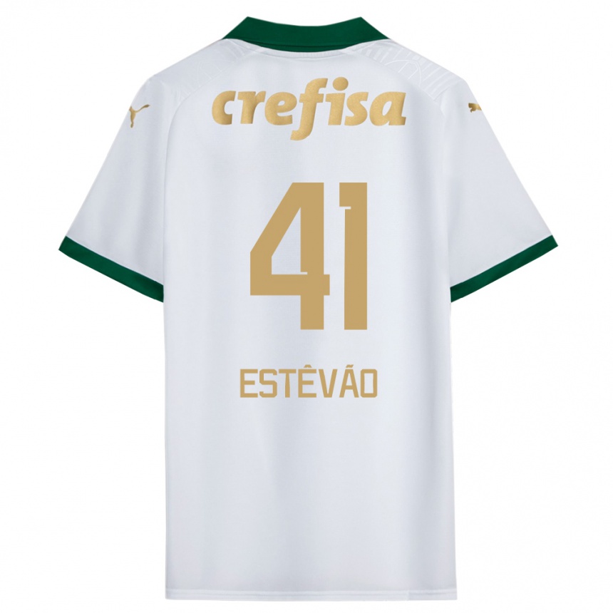 Kids Football Estêvão #41 White Green Away Jersey 2024/25 T-Shirt