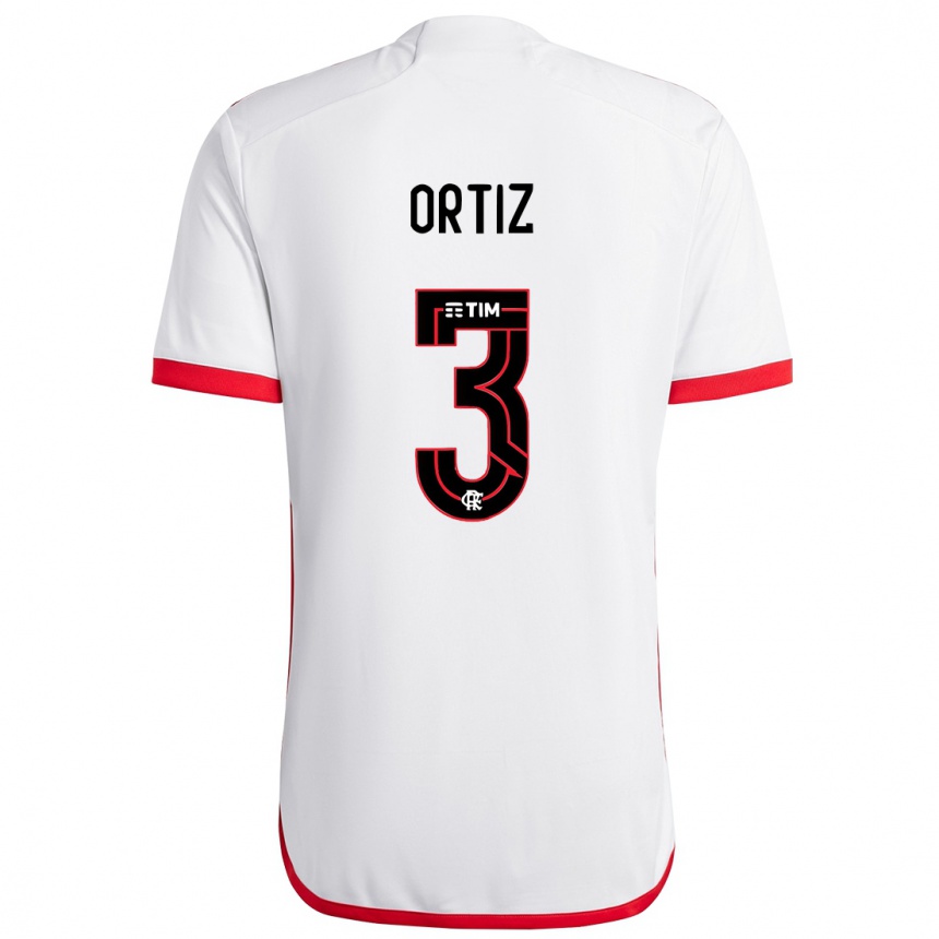 Kids Football Léo Ortiz #3 White Red Away Jersey 2024/25 T-Shirt