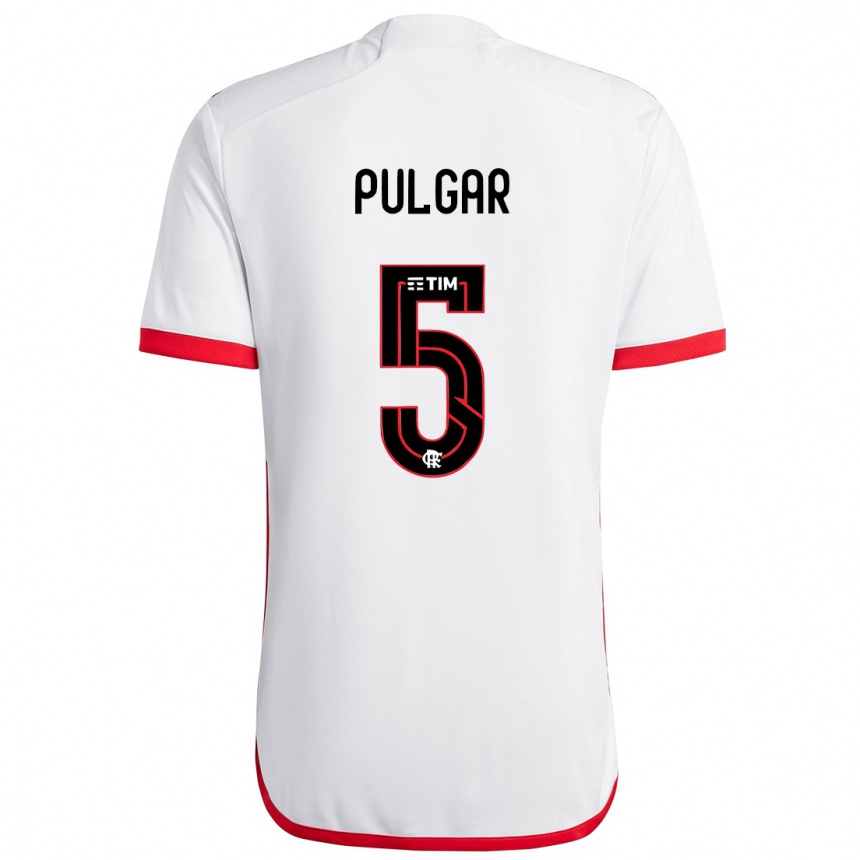 Kids Football Erick Pulgar #5 White Red Away Jersey 2024/25 T-Shirt