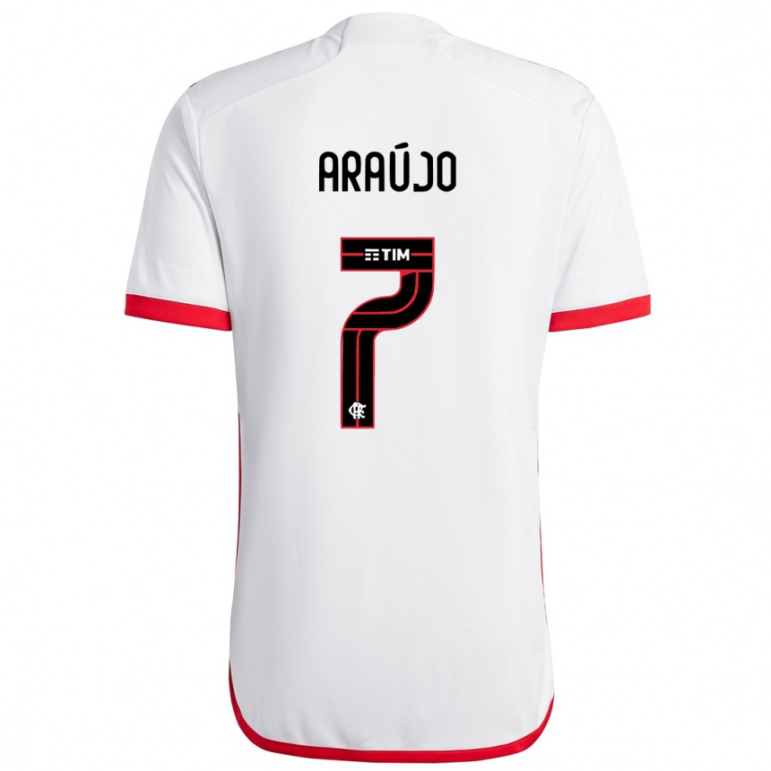 Kids Football Luiz Araújo #7 White Red Away Jersey 2024/25 T-Shirt