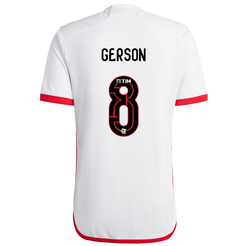 Kids Football Gerson #8 White Red Away Jersey 2024/25 T-Shirt