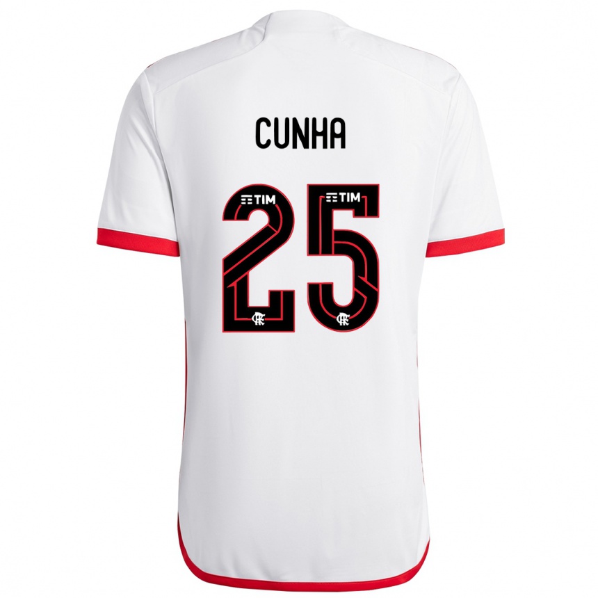 Kids Football Matheus Cunha #25 White Red Away Jersey 2024/25 T-Shirt