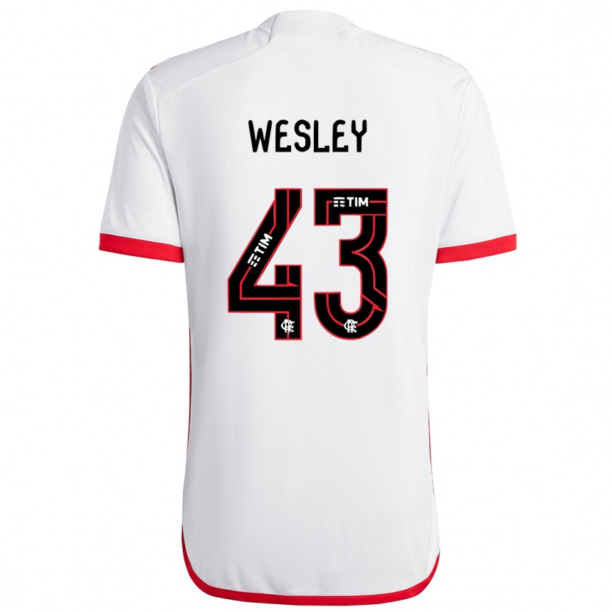 Kids Football Wesley #43 White Red Away Jersey 2024/25 T-Shirt