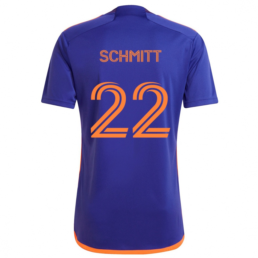 Men Football Tate Schmitt #22 Purple Orange Away Jersey 2024/25 T-Shirt