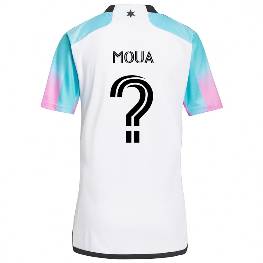 Men Football Nathan Moua #0 White Blue Black Away Jersey 2024/25 T-Shirt