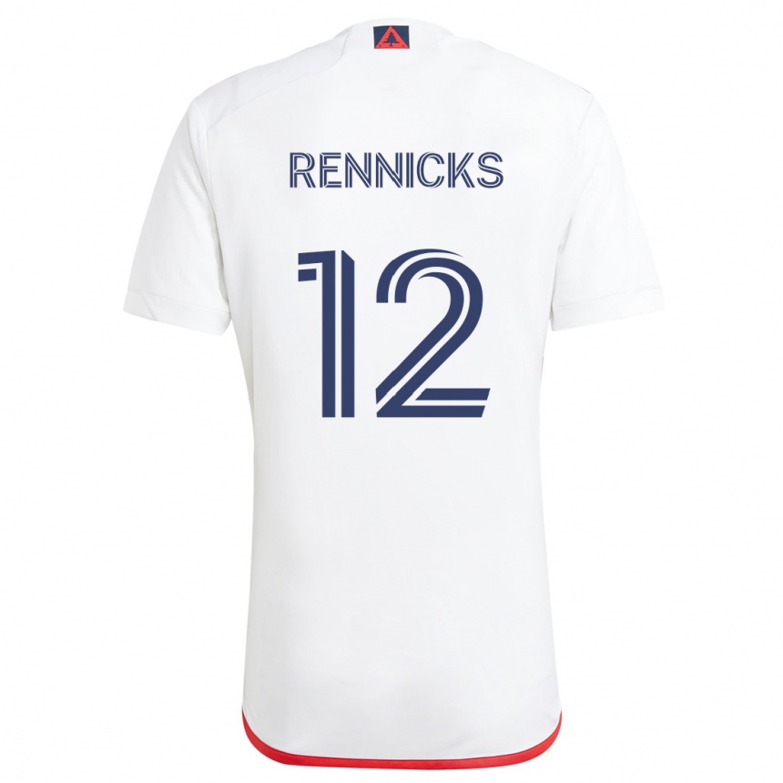 Men Football Justin Rennicks #12 White Red Away Jersey 2024/25 T-Shirt