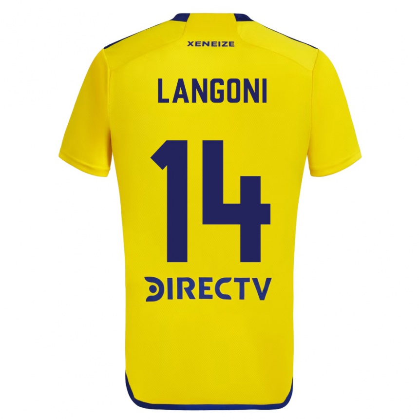 Men Football Luca Langoni #14 Yellow Blue Away Jersey 2024/25 T-Shirt