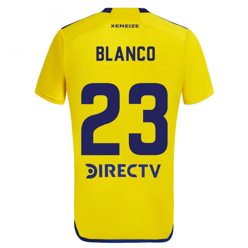 Men Football Lautaro Blanco #23 Yellow Blue Away Jersey 2024/25 T-Shirt