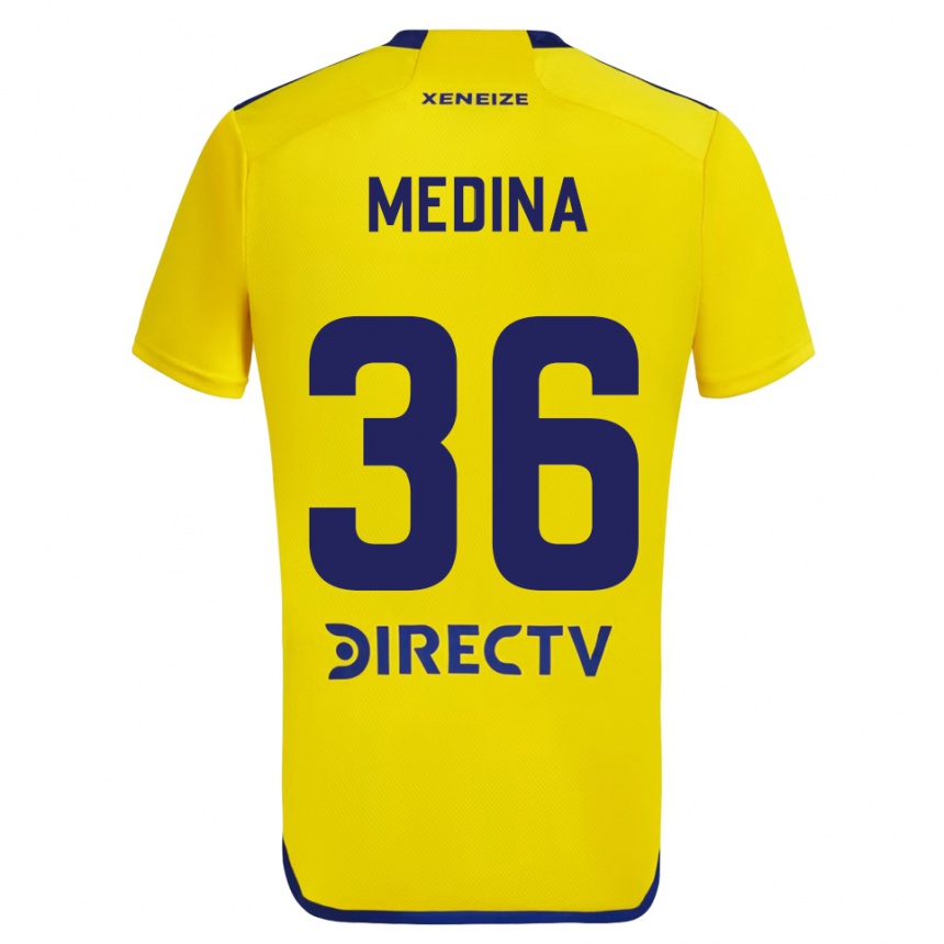 Men Football Cristian Medina #36 Yellow Blue Away Jersey 2024/25 T-Shirt