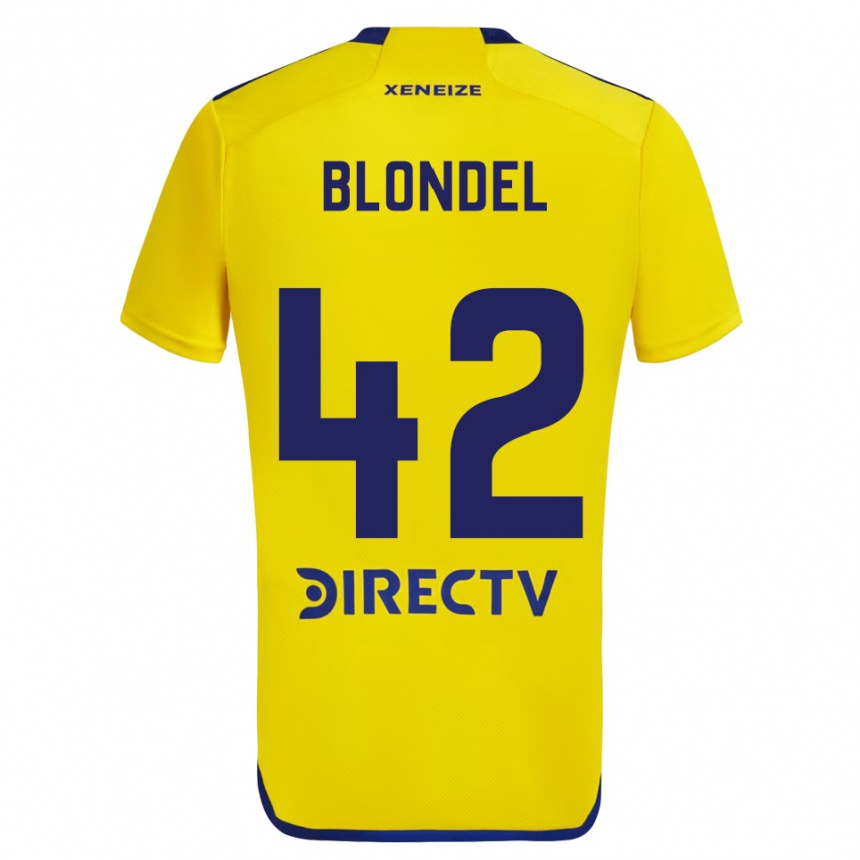 Men Football Lucas Blondel #42 Yellow Blue Away Jersey 2024/25 T-Shirt