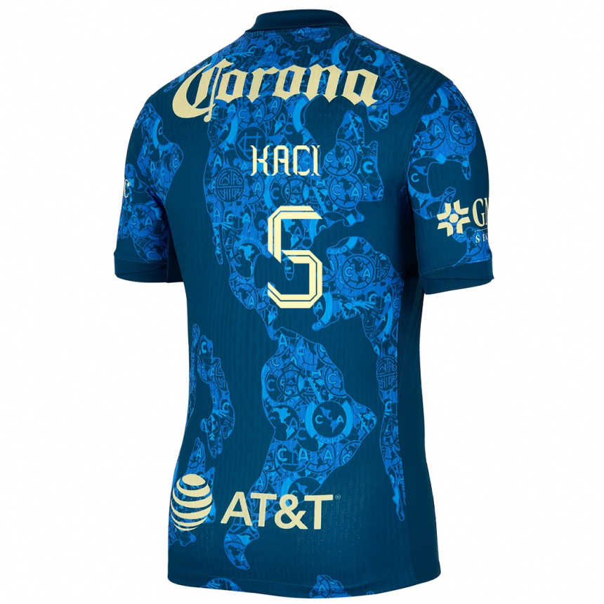 Men Football Aurelie Kaci #5 Blue Yellow Away Jersey 2024/25 T-Shirt