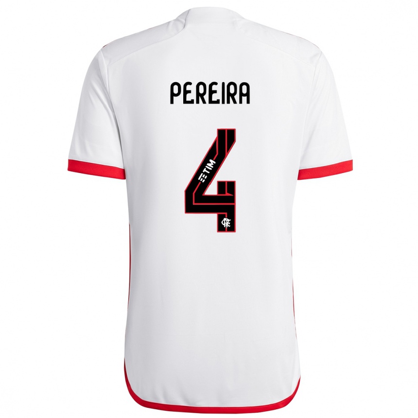 Men Football Léo Pereira #4 White Red Away Jersey 2024/25 T-Shirt