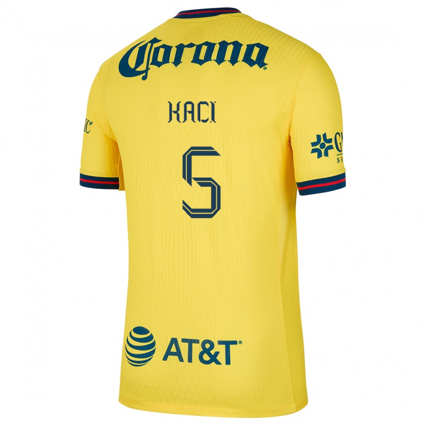 Women Football Aurelie Kaci #5 Yellow Blue Home Jersey 2024/25 T-Shirt