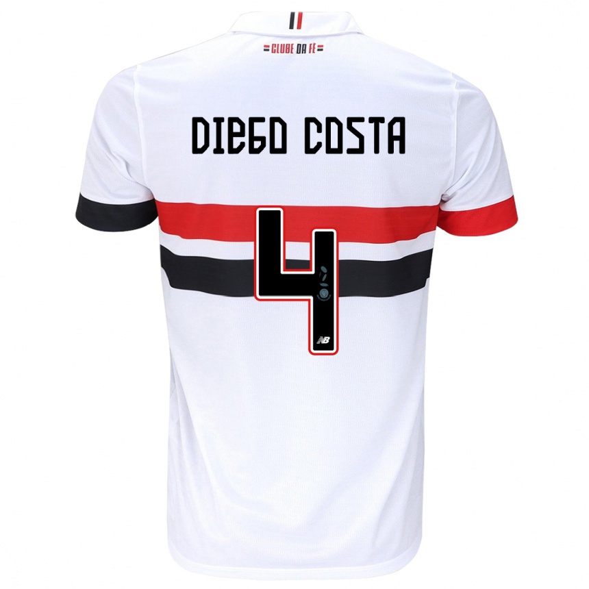 Kids Football Diego Costa #4 White Red Black Home Jersey 2024/25 T-Shirt