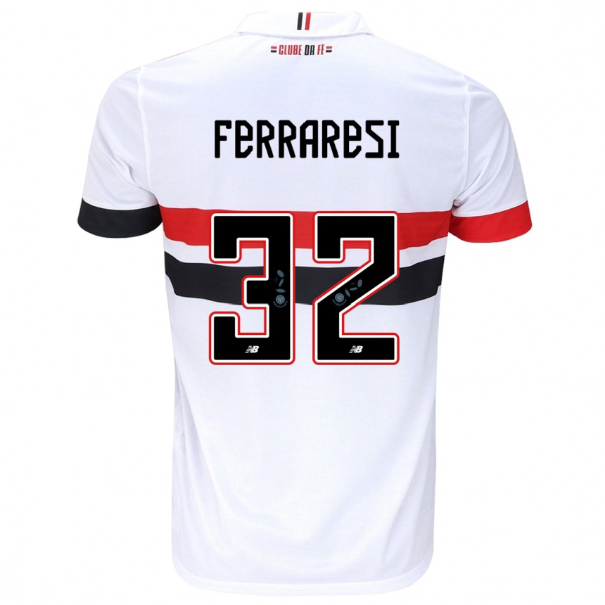 Kids Football Nahuel Ferraresi #32 White Red Black Home Jersey 2024/25 T-Shirt