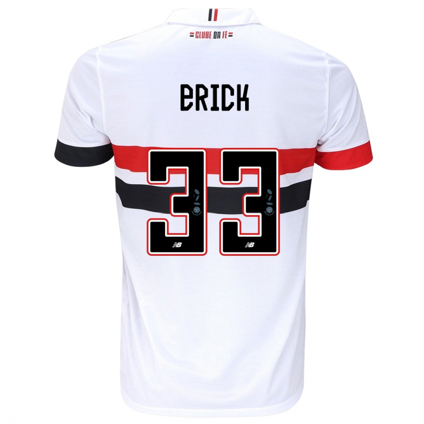 Kids Football Erick #33 White Red Black Home Jersey 2024/25 T-Shirt