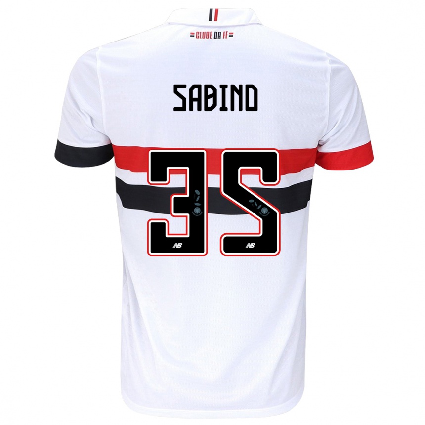 Kids Football Sabino #35 White Red Black Home Jersey 2024/25 T-Shirt