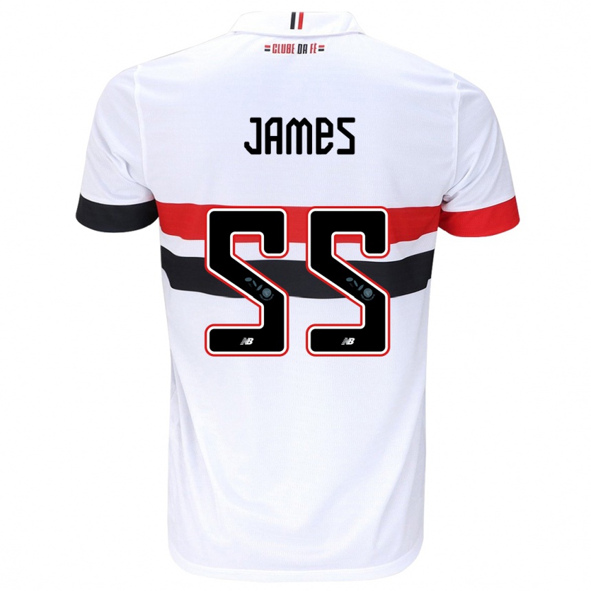 Kids Football James Rodríguez #55 White Red Black Home Jersey 2024/25 T-Shirt