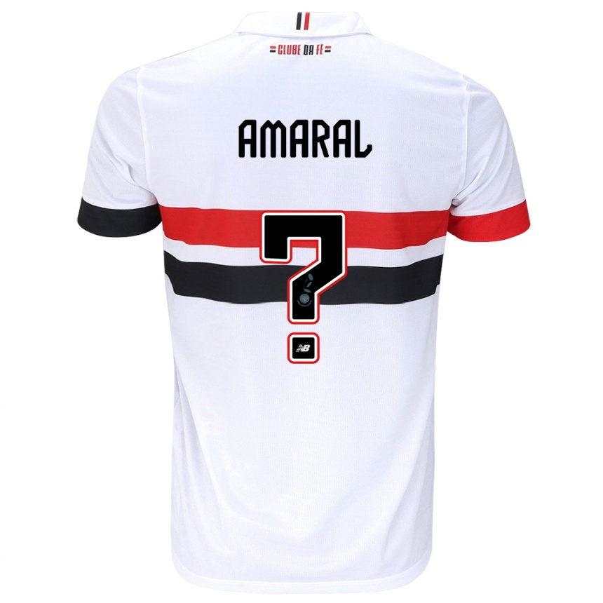 Kids Football Mateus Amaral #0 White Red Black Home Jersey 2024/25 T-Shirt