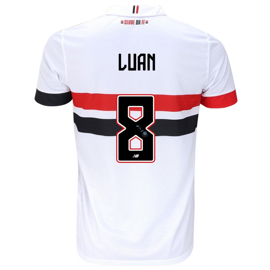 Kids Football Luan #8 White Red Black Home Jersey 2024/25 T-Shirt