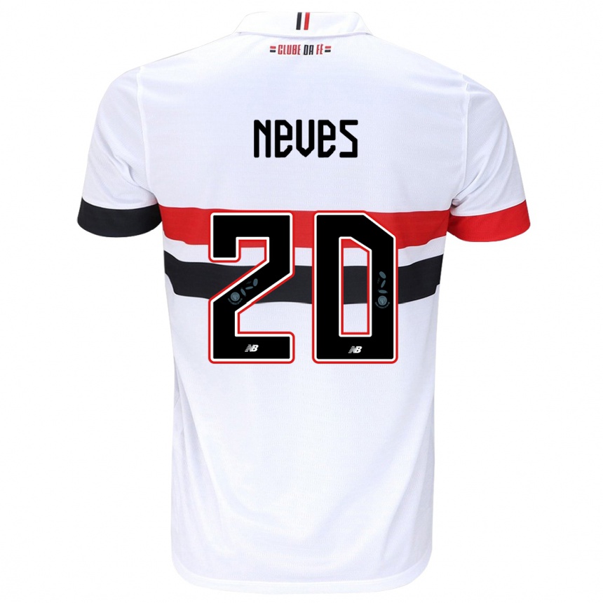 Kids Football Gabriel Neves #20 White Red Black Home Jersey 2024/25 T-Shirt