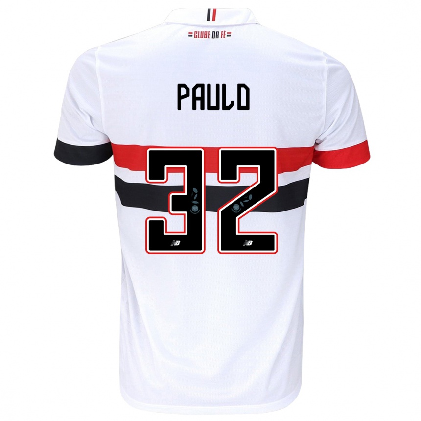 Kids Football Marcos Paulo #32 White Red Black Home Jersey 2024/25 T-Shirt