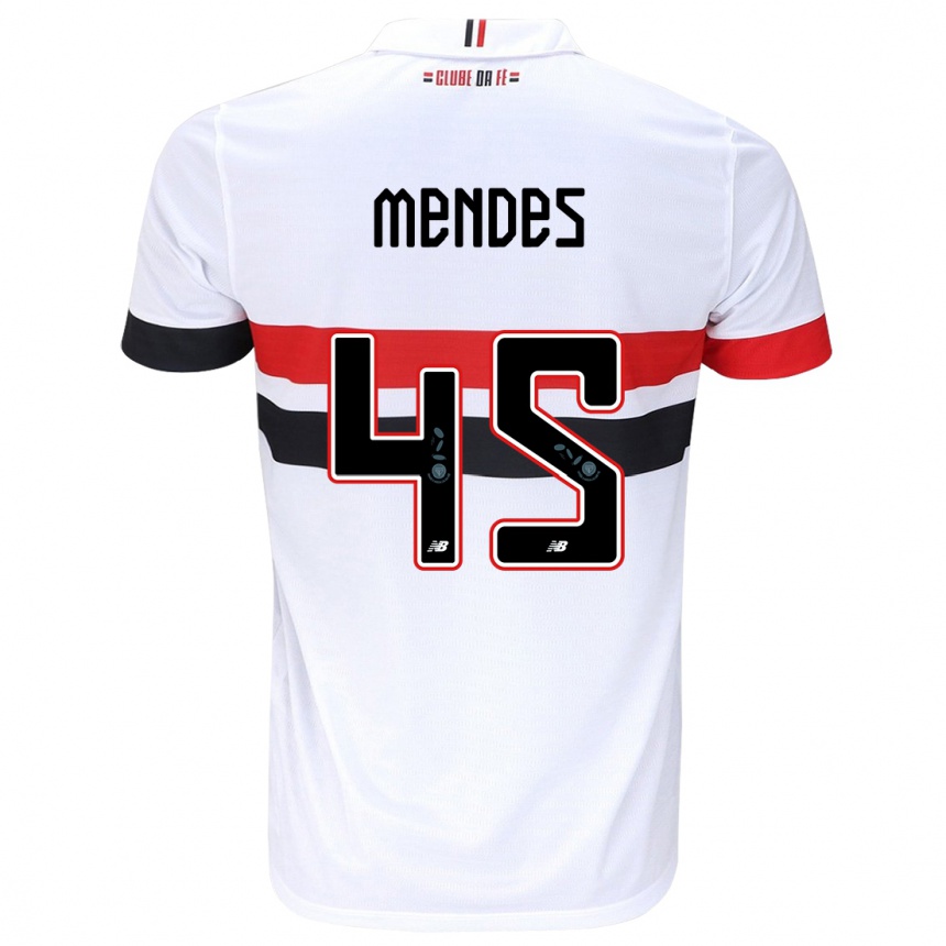 Kids Football Nathan Mendes #45 White Red Black Home Jersey 2024/25 T-Shirt