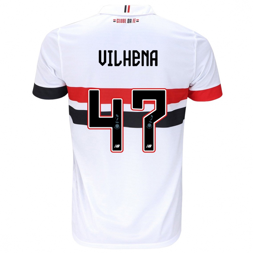 Kids Football Pedro Vilhena #47 White Red Black Home Jersey 2024/25 T-Shirt