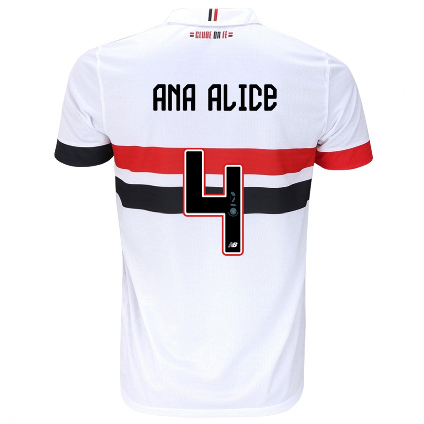 Kids Football Ana Alice Luciano Da Silva #4 White Red Black Home Jersey 2024/25 T-Shirt