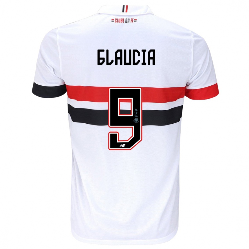 Kids Football Glaucia #9 White Red Black Home Jersey 2024/25 T-Shirt