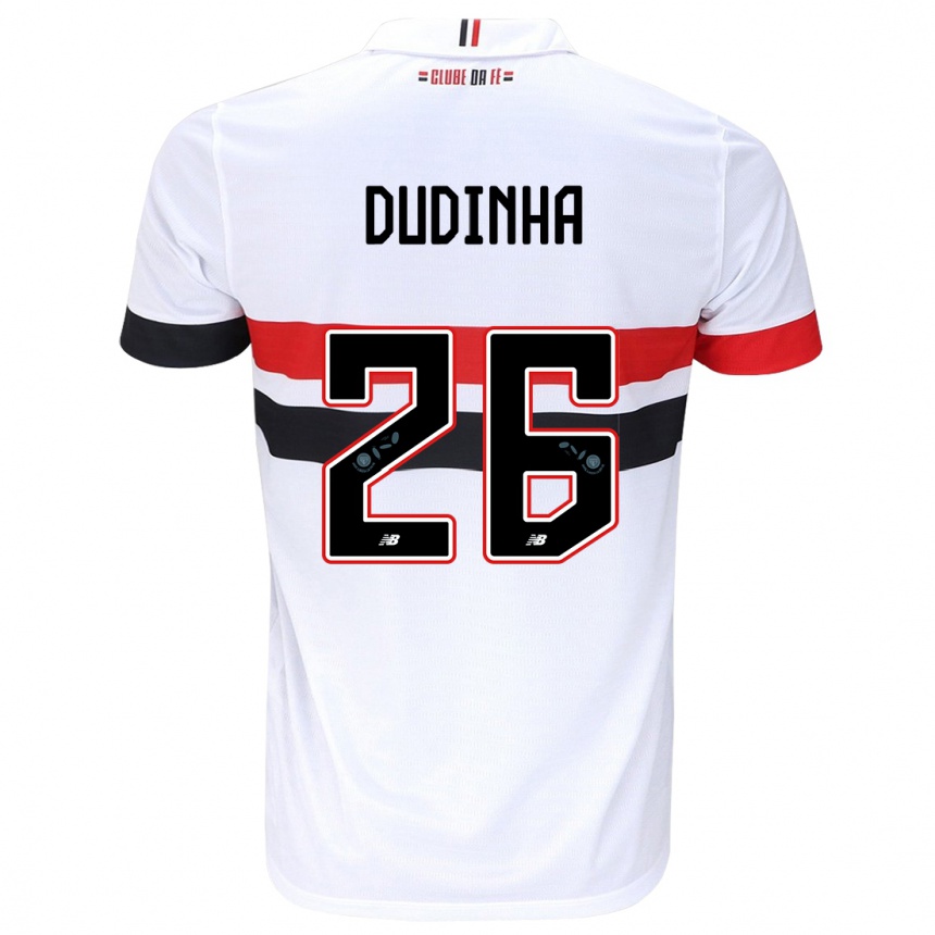 Kids Football Dudinha #26 White Red Black Home Jersey 2024/25 T-Shirt