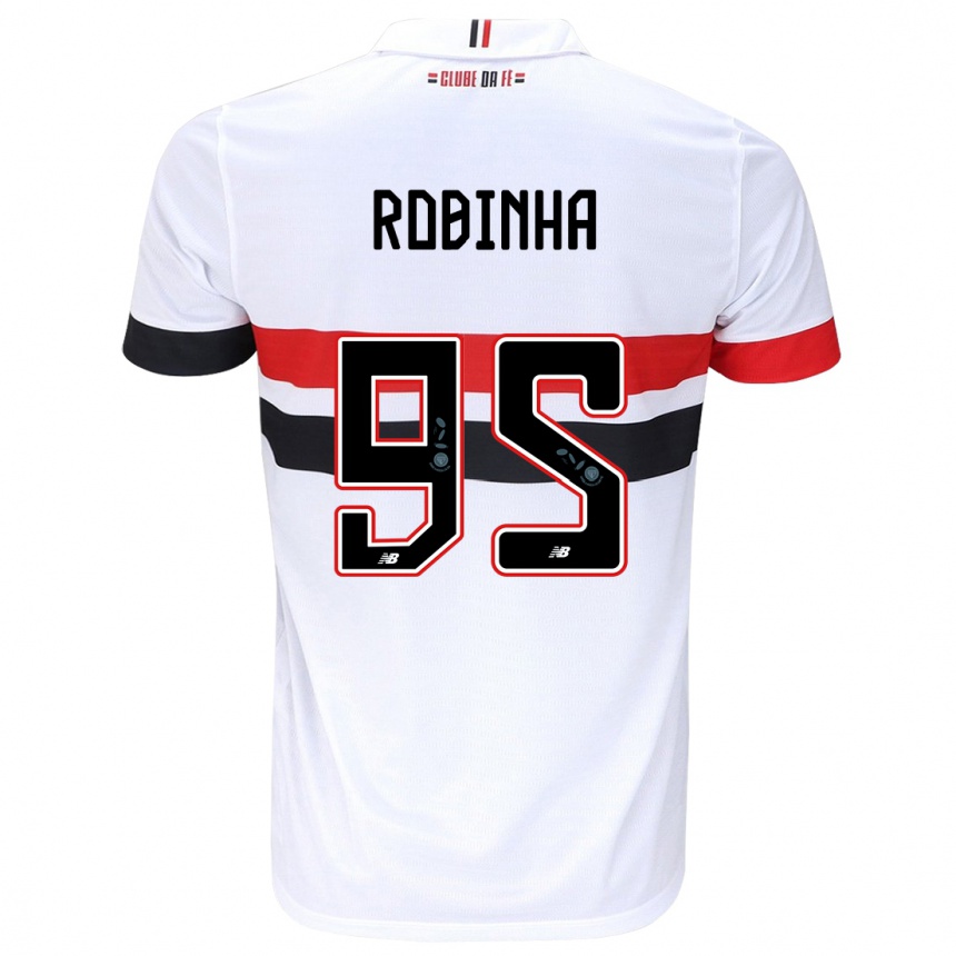 Kids Football Robinha #95 White Red Black Home Jersey 2024/25 T-Shirt