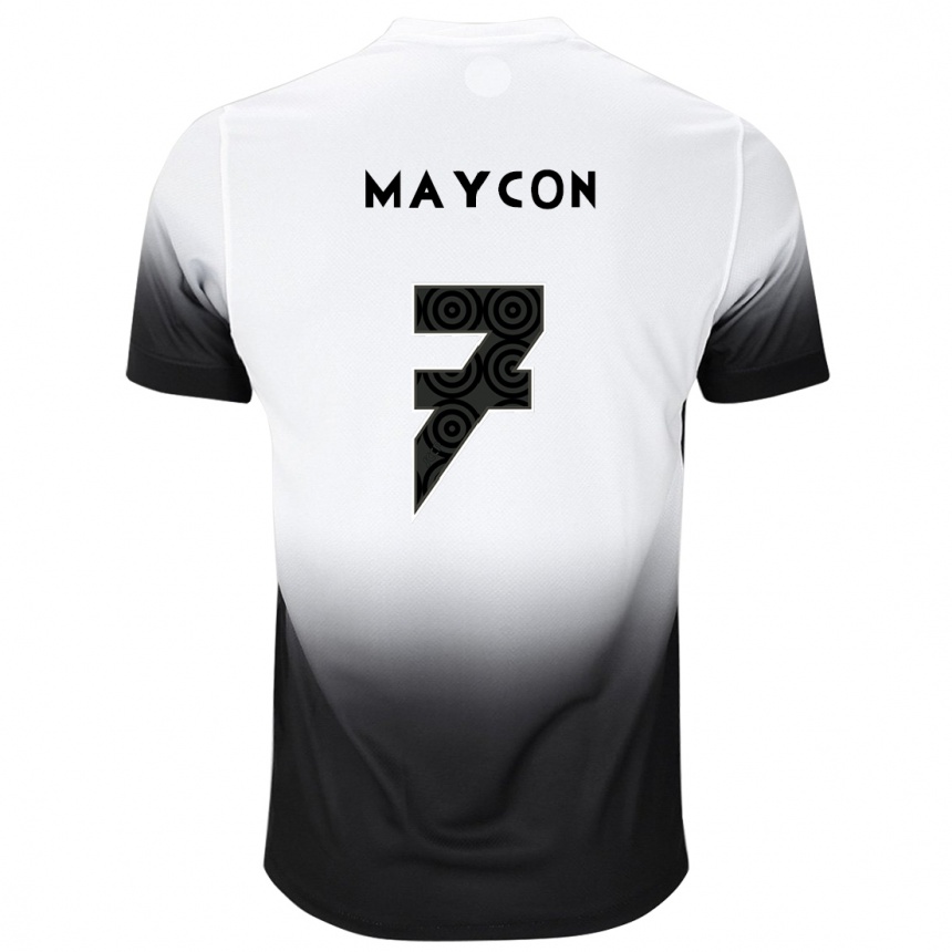 Kids Football Maycon #7 White Black Home Jersey 2024/25 T-Shirt