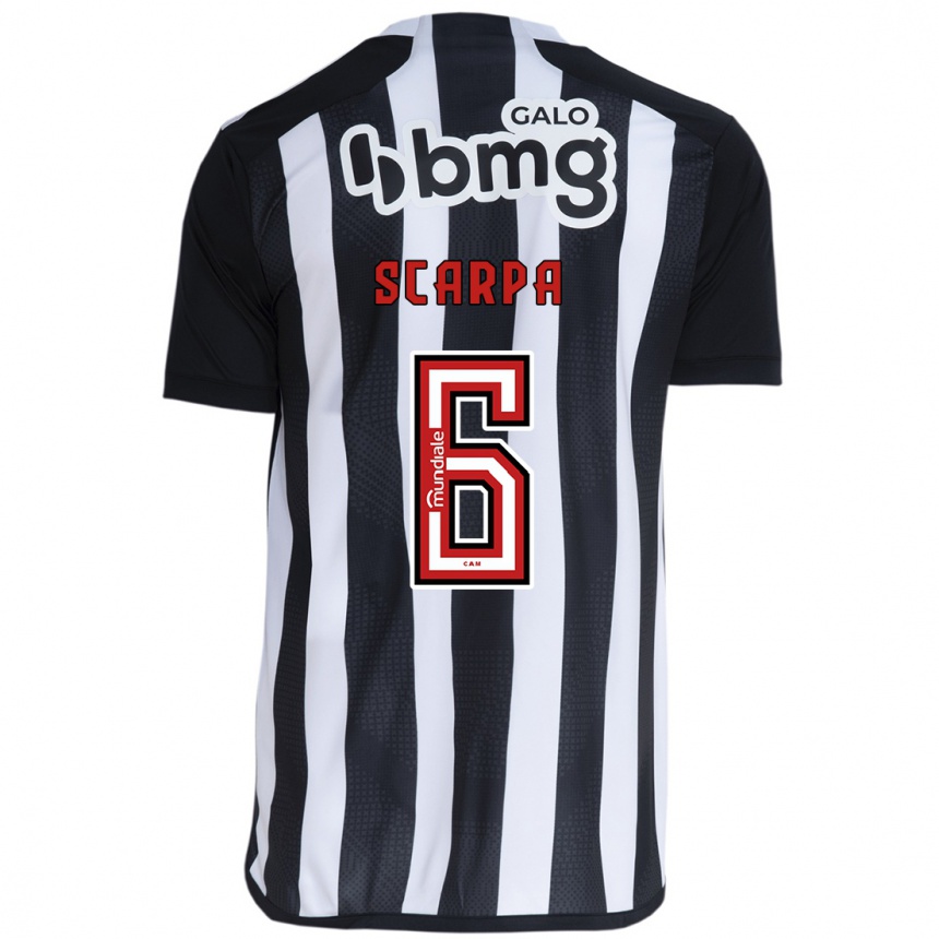 Kids Football Gustavo Scarpa #6 White Black Home Jersey 2024/25 T-Shirt