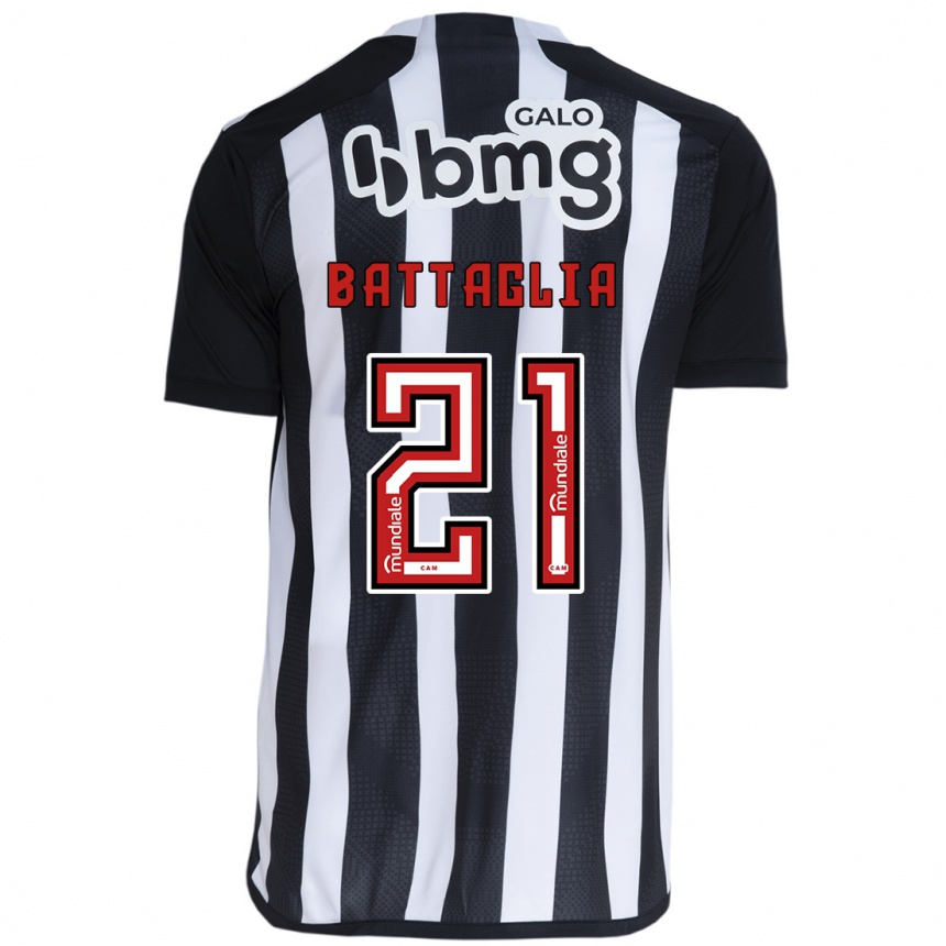 Kids Football Rodrigo Battaglia #21 White Black Home Jersey 2024/25 T-Shirt