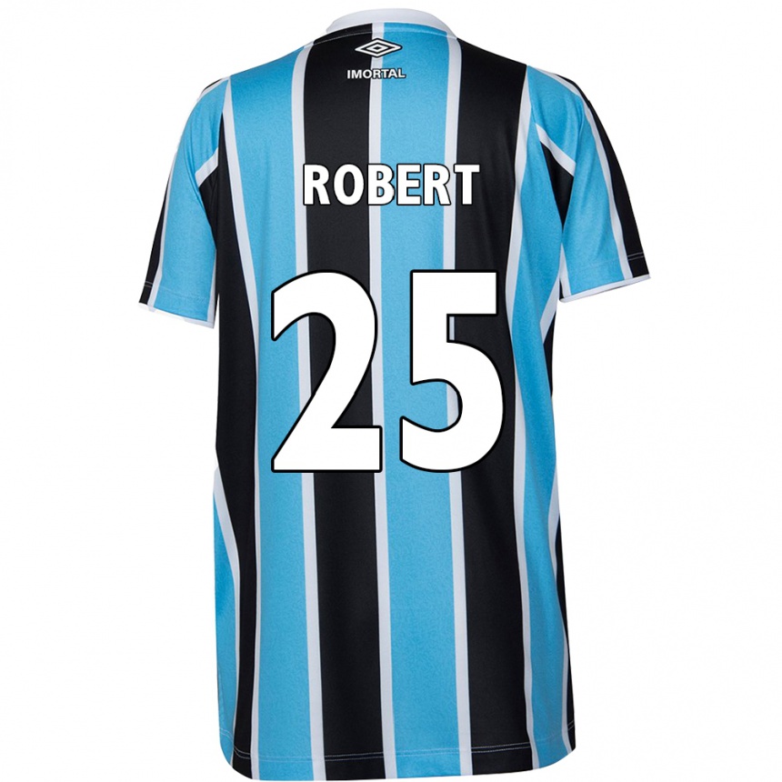 Kids Football Jhonata Robert #25 Blue Black White Home Jersey 2024/25 T-Shirt