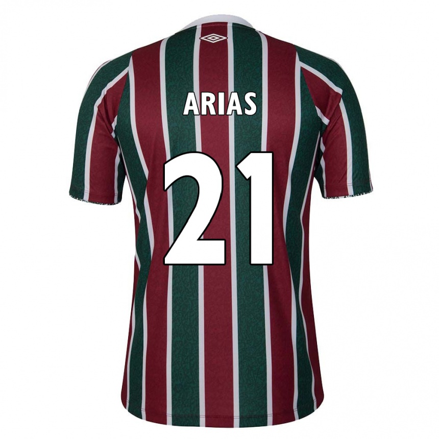 Kids Football Jhon Arias #21 Green Maroon White Home Jersey 2024/25 T-Shirt