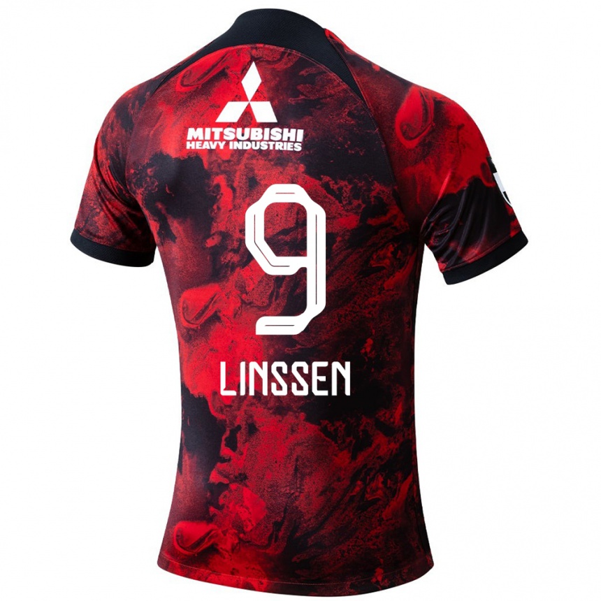 Kids Football Bryan Linssen #9 Red Black Home Jersey 2024/25 T-Shirt