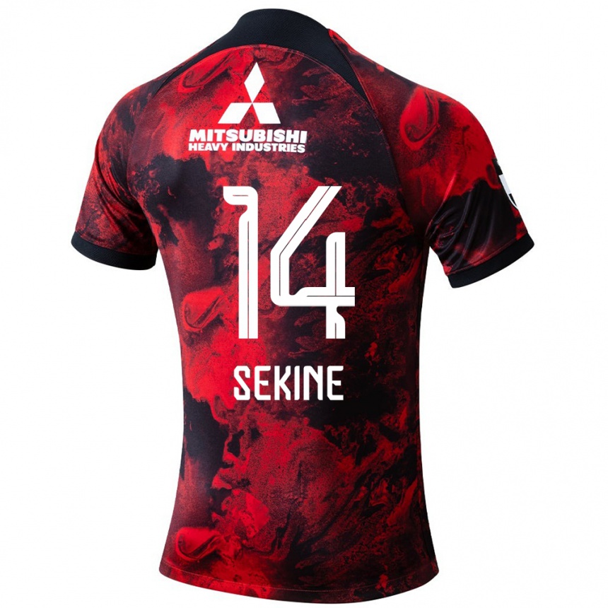 Kids Football Takahiro Sekine #14 Red Black Home Jersey 2024/25 T-Shirt