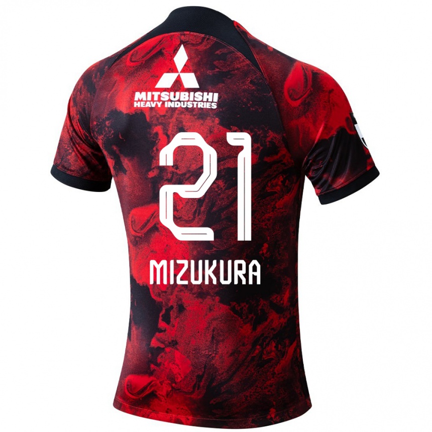 Kids Football Kei Mizukura #21 Red Black Home Jersey 2024/25 T-Shirt