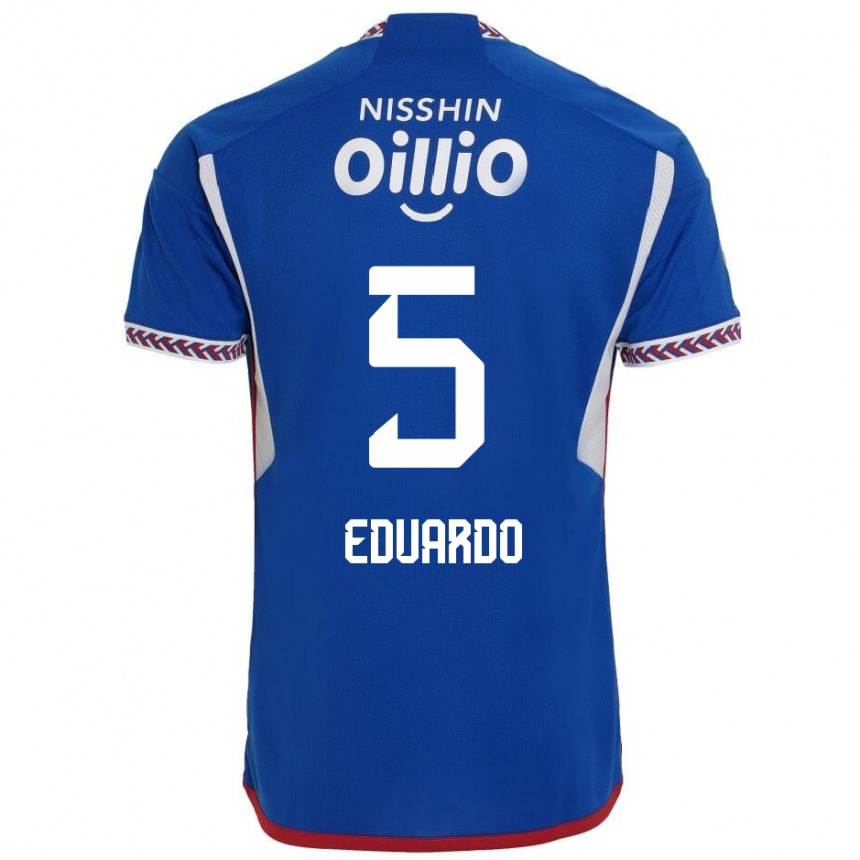 Kids Football Eduardo #5 Blue White Red Home Jersey 2024/25 T-Shirt