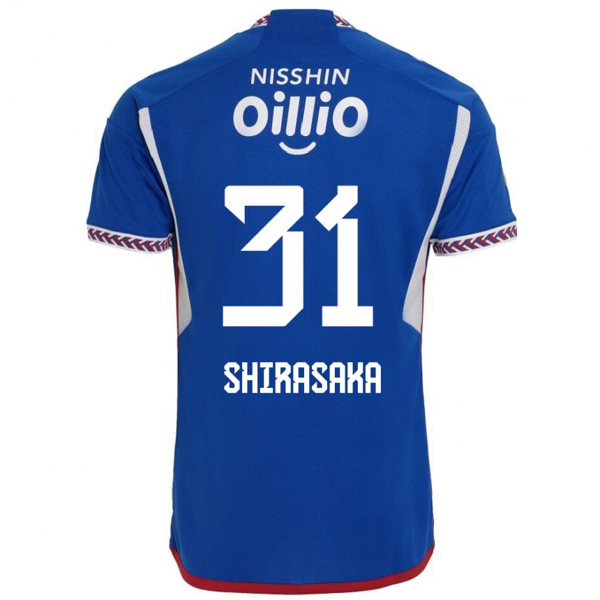 Kids Football Fuma Shirasaka #31 Blue White Red Home Jersey 2024/25 T-Shirt