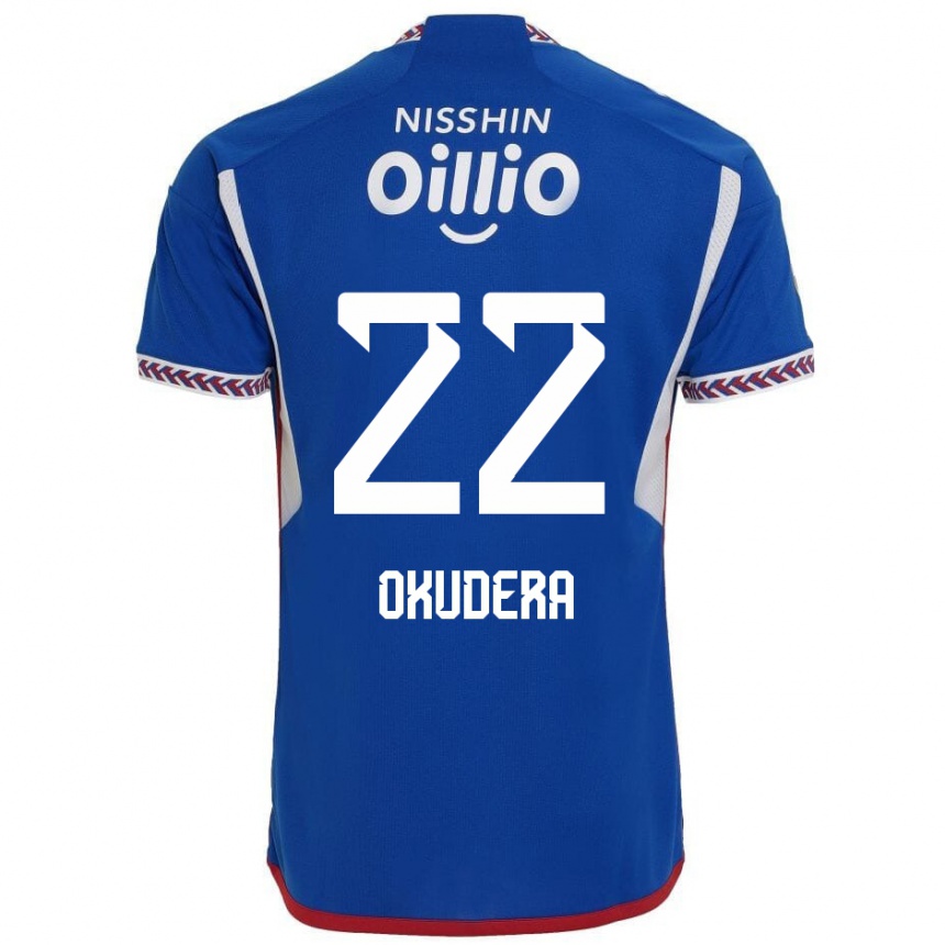 Kids Football Minato Okudera #22 Blue White Red Home Jersey 2024/25 T-Shirt