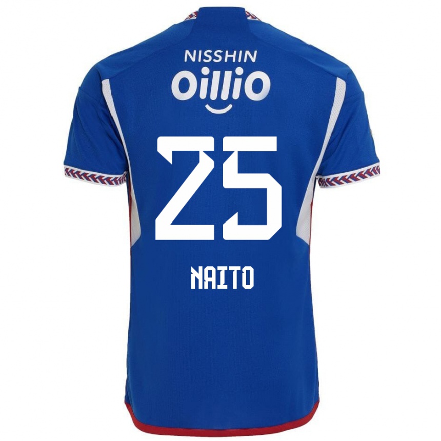 Kids Football Kiyomu Naito #25 Blue White Red Home Jersey 2024/25 T-Shirt