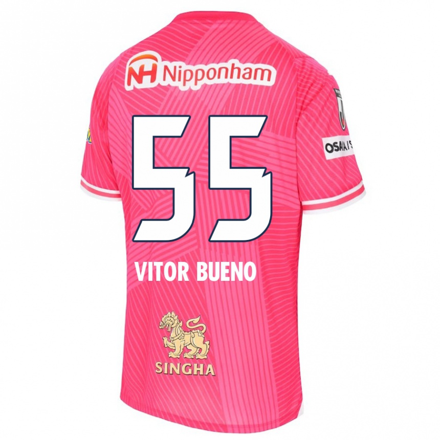 Kids Football Vitor Bueno #55 Pink White Home Jersey 2024/25 T-Shirt